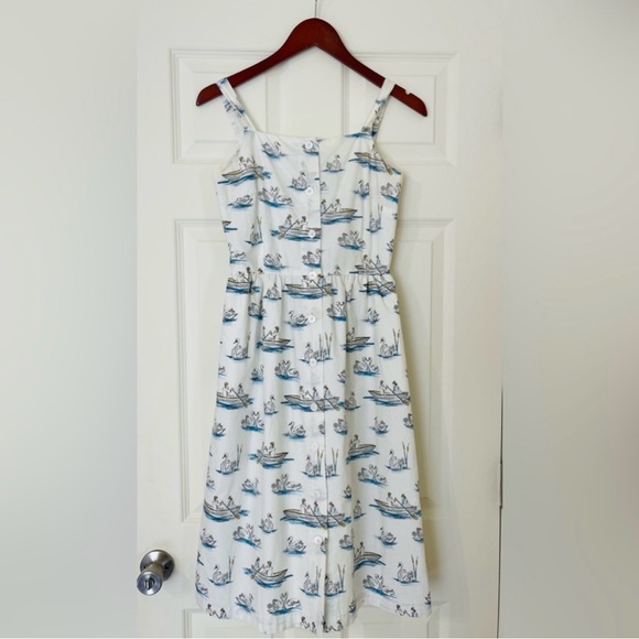 White Sundress with Blue Boat Print - Picture 1 of 4
